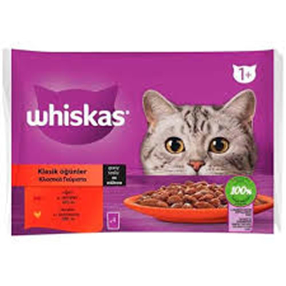 Whiskas Pouch Sos İçinde Sığırlı ve Tavuklu Yetişkin Kedi Konservesi 85gr (4'lü)