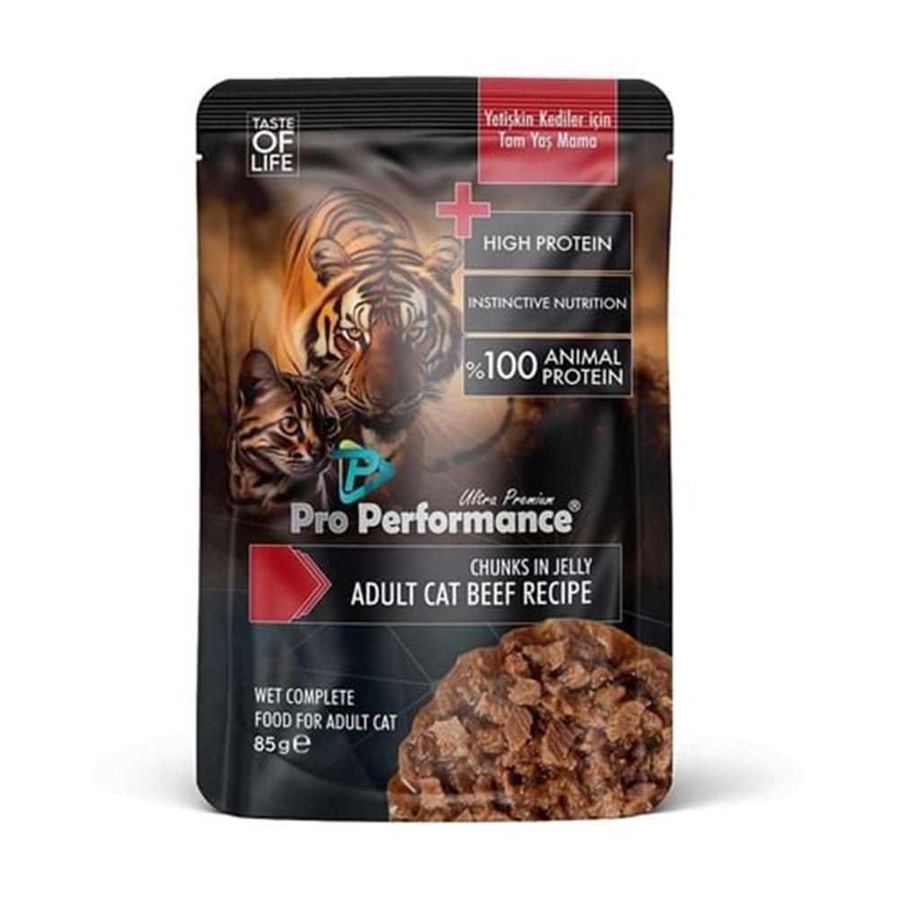 Pro Performance Yetişkin Kediler için Sığır Etli Yaş Mama Pouch 85gr