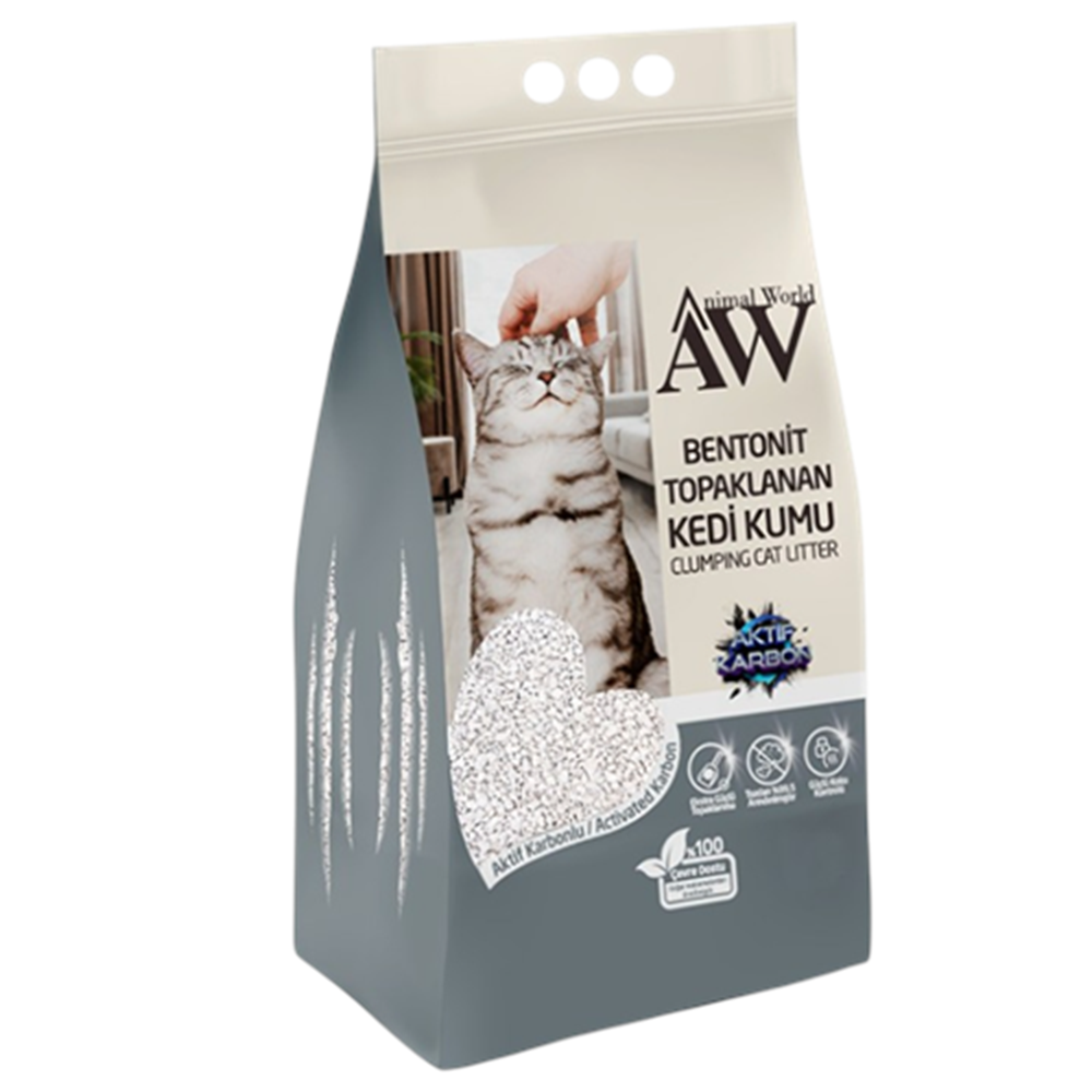 Animal World Aktif Karbonlu Topaklanan Bentonit Kedi Kumu 10 LT
