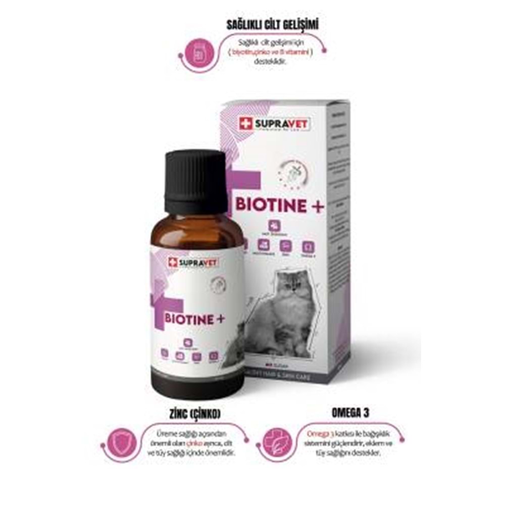 Supravet Plus + B For Cats Biotine Damla 100 ml + Zinc + Multi Vitamin (Kediler İçin Tüy Sağlığı Damlası)