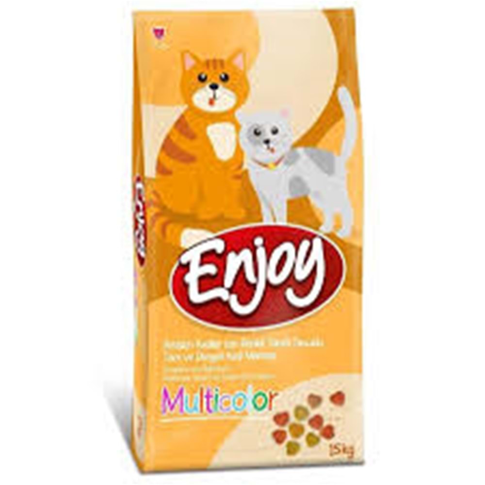 Enjoy Tavuklu Yetişkin Çok Renkli Kedi Maması 15 Kg
