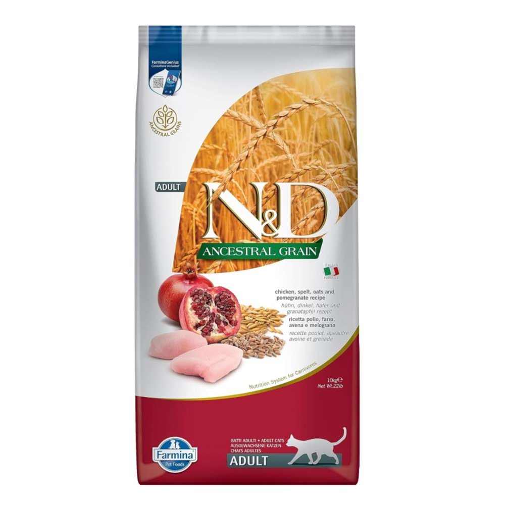 N&D Ancestral Grain Tavuklu ve Narlı Ata Tahıllı Yetişkin Kedi Maması 10kg