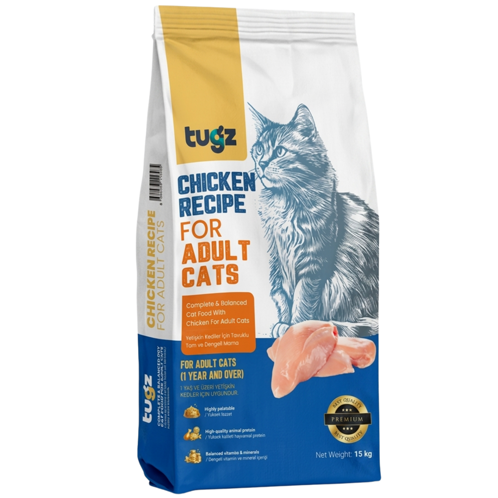 TUGZ TAVUKLU YETİŞKİN KEDİ MAMASI 15 KG