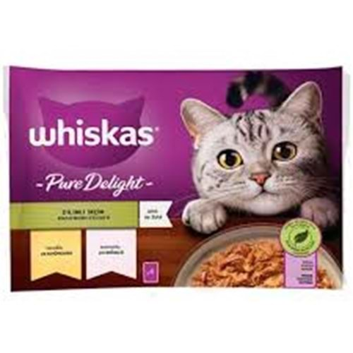 Whiskas Pouch Pure Delight Jöle İçinde Tavuklu ve Somonlu Yetişkin Kedi Konservesi 85gr (4'lü)