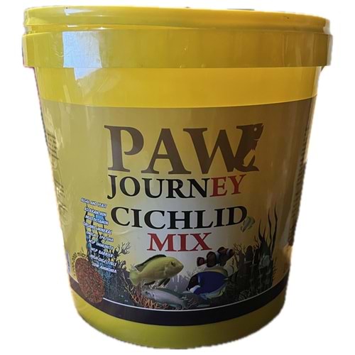 paw journey Cichlid Mix Granül Omega-3 Protein Bitkisel Karışık 3kg Kova Malawi Ciklet Balık Yemi