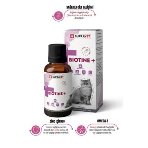 Supravet Plus + B For Cats Biotine Damla 100 ml + Zinc + Multi Vitamin (Kediler İçin Tüy Sağlığı Damlası)