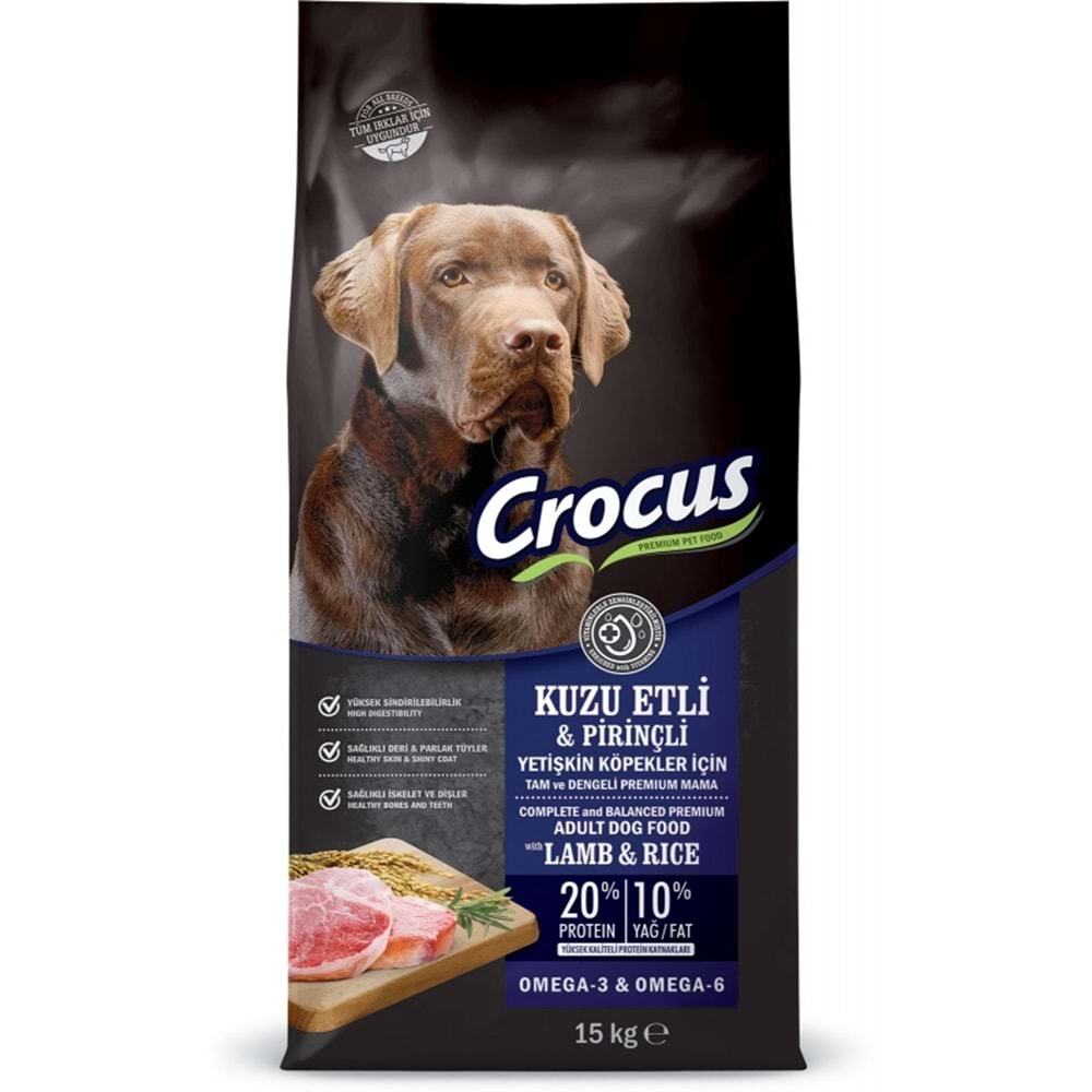 Crocus Kuzu Etli Pirinçli Yet. Köpek Maması 15 Kg