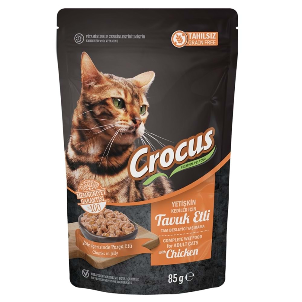 Crocus Tahılsız Kedi Tavuklu Pouch Jöleli Yaş Mama 85 G